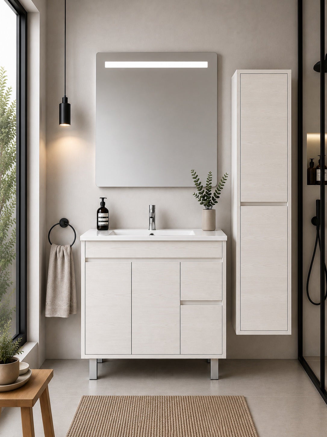 Mobilier de baie cu lavoar ORIGENBATH ISQUIA fără oglindă 80x45 cm alb nordic cu coloană