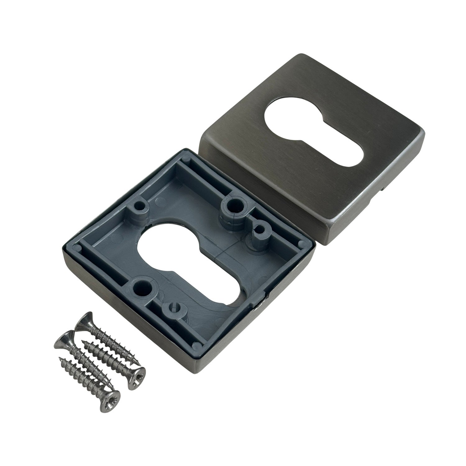 2 rosaces de poignée de porte carrées Mira trou de cylindre, Aluminium nickel mat - 5