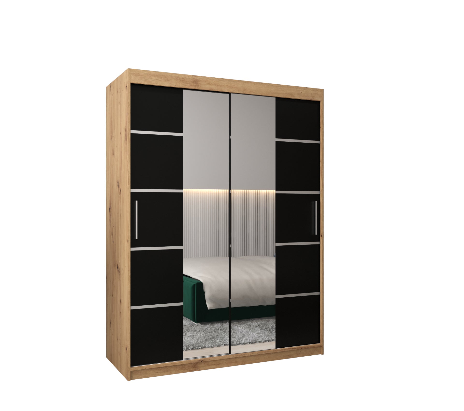 Szafa przesuwna garderoba Verona 4 150 x 62 x 200 cm Artisan + Czarny - Abiks Meble