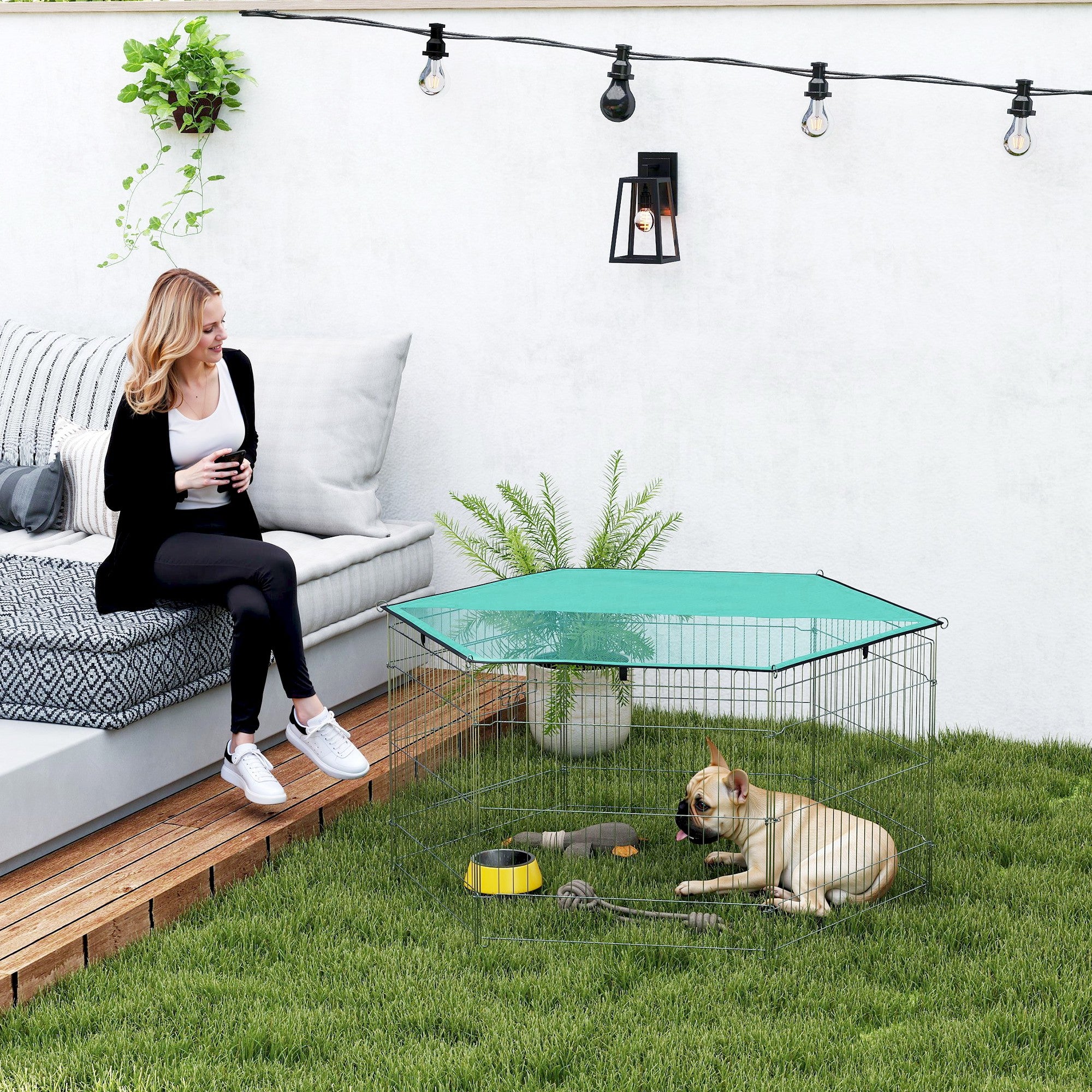 Parque de juegos para perros 6 paneles plegables PawHut 59x60cm plata - 2