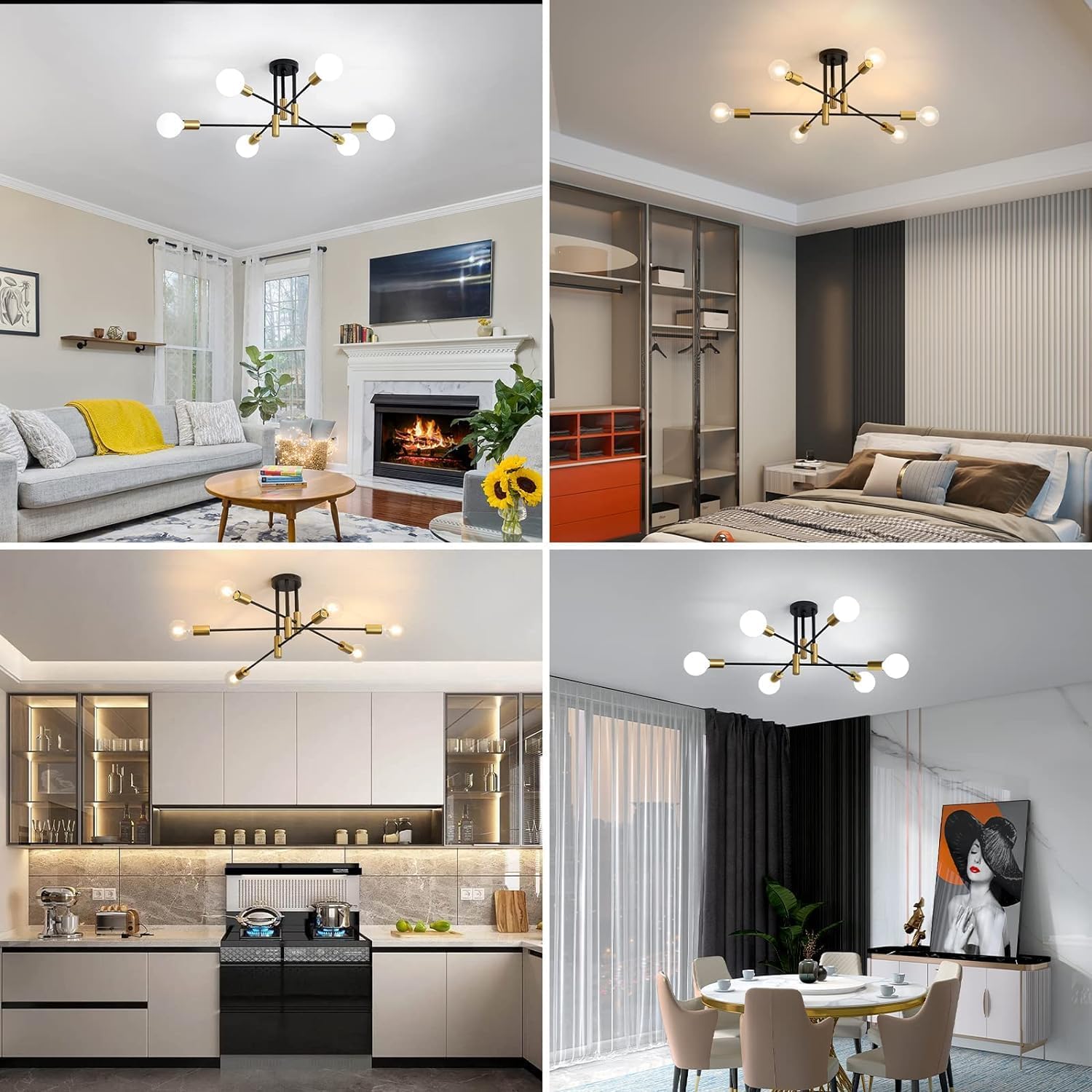 GLAMARIS Plafonnier Industriel, 6 Lumières Lustre Vintage,Moderne Suspension Luminaire en Metal E27,pour Salon Chambre Cuisine Salle À Manger Bar Café - 5