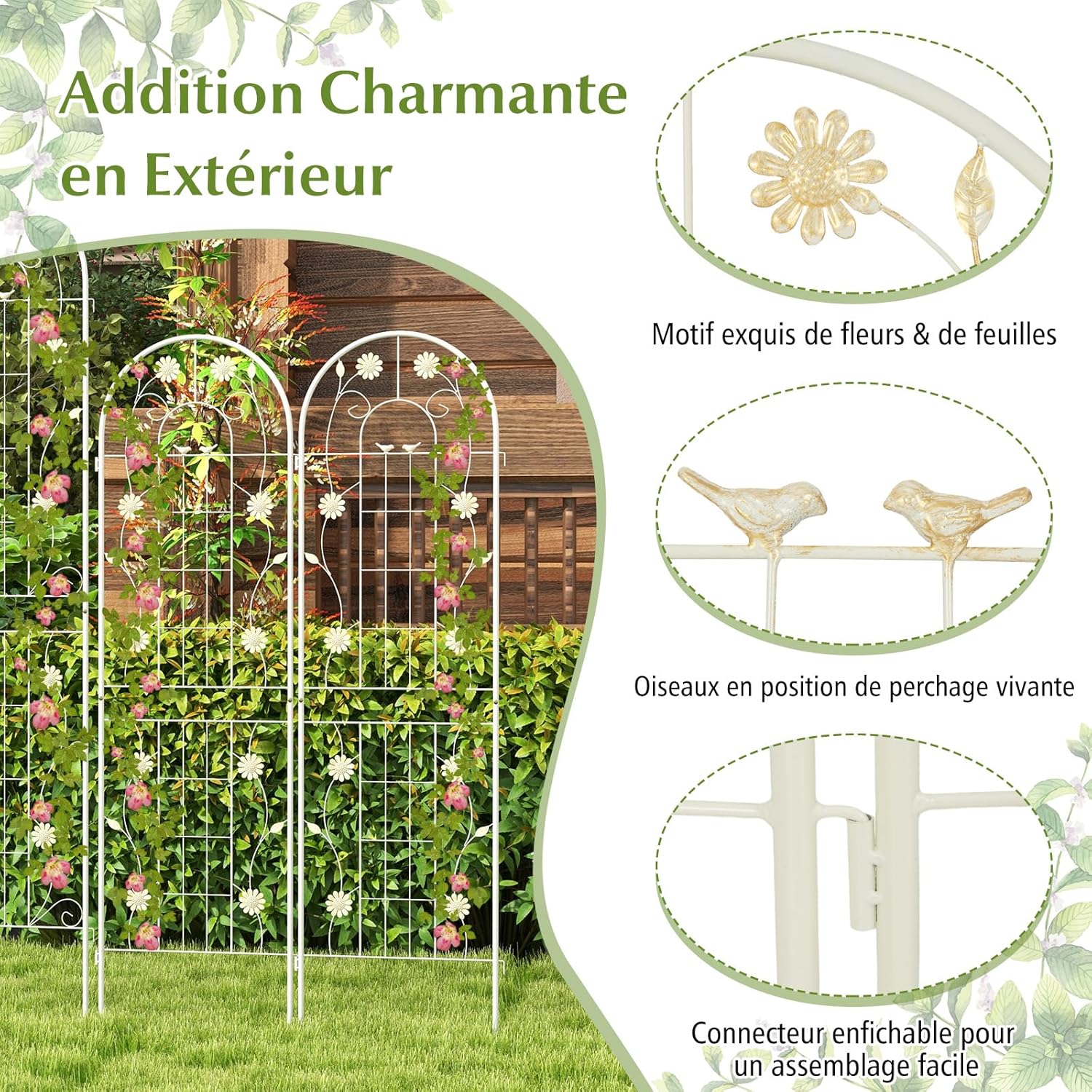 Grigliati per Rampicanti, Set da 2 Supporti Rampicanti 180 x 50 cm in Metallo, Griglie per Tralicci per Piante Tralicci a Incastro,Decorazione - 3