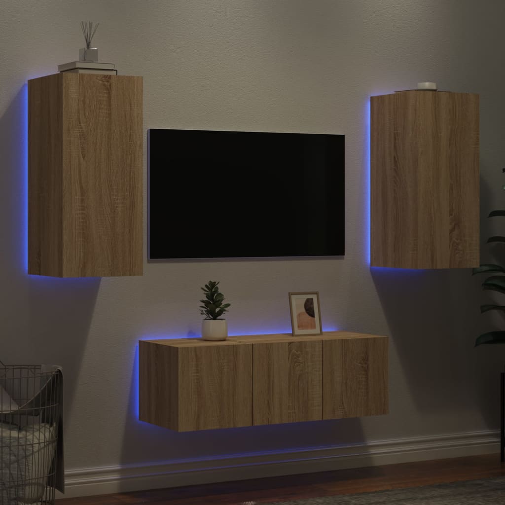Mobili TV a Muro con LED 8pz Rovere Sonoma Legno Multistrato 3216635
