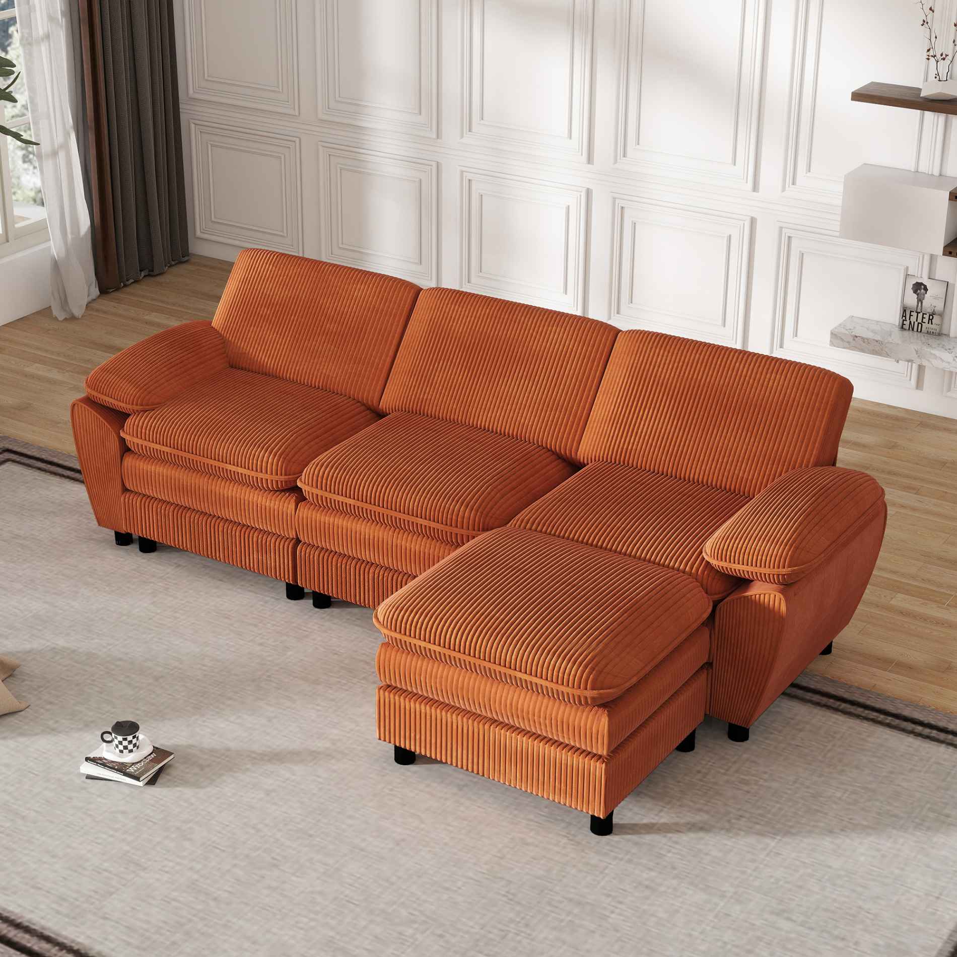Canapé 2/3 Places Jumbo Cord - Velours Côtelé, Housse Lavable, Bois De Cèdre, Design Moderne Gris - 8