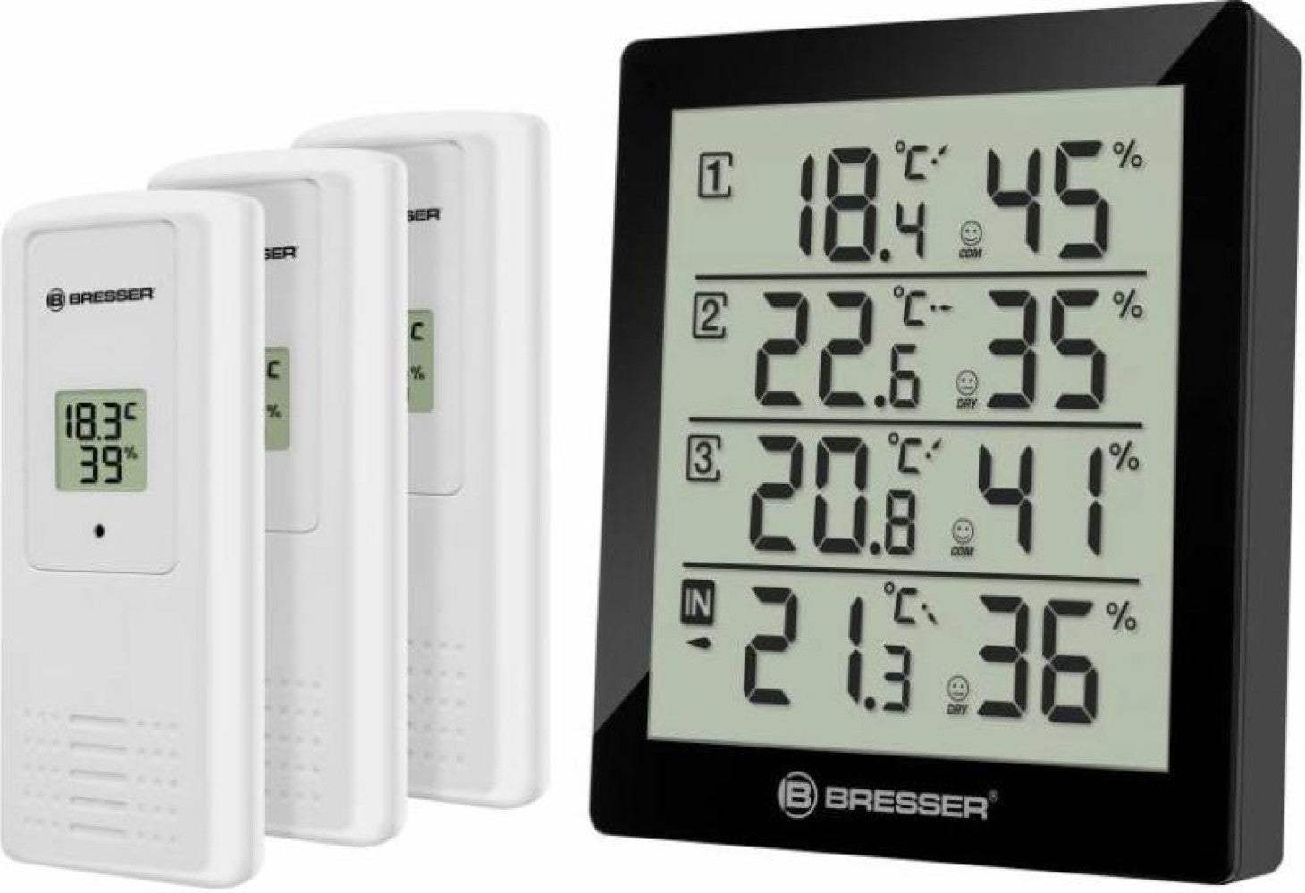 Stacja pogodowa Bresser Temeo Hygro Quadro z wyświetlaczem LCD i bezprzewodowymi czujnikami