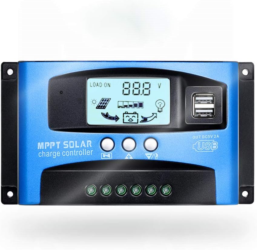 Regulator ładowania słonecznego 30A do automatycznych paneli słonecznych i akumulatorów 12V/24V z wyświetlaczem LCD i dwoma portami USB 5V.
