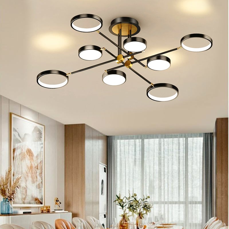 Lustre LED 115 cm à 8 têtes avec télécommande, plafonnier LED moderne à intensité variable, suspension, 3 températures de couleur, 96 W - 3