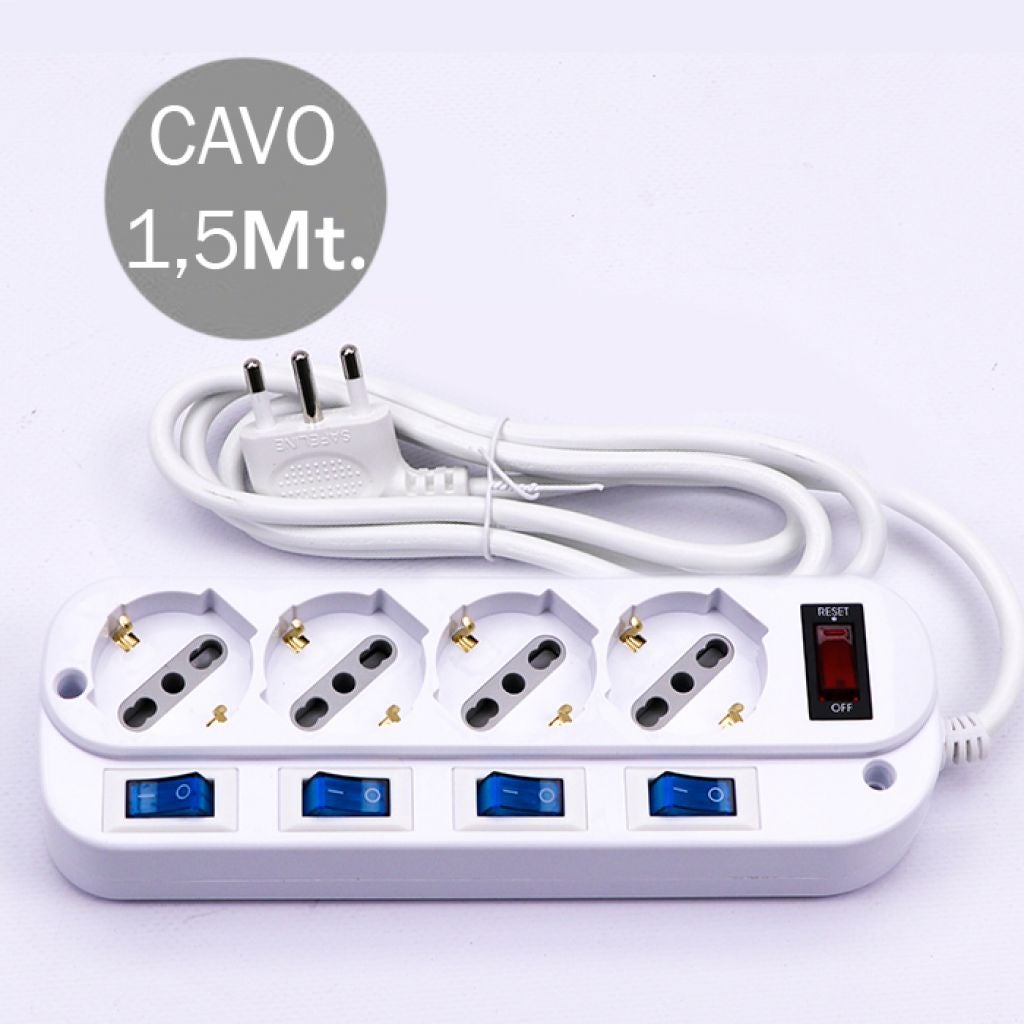 Multienchufe con cable 1,5m 4 tomas 10/16A 2P+E Bipass + Schuko 45° con ...