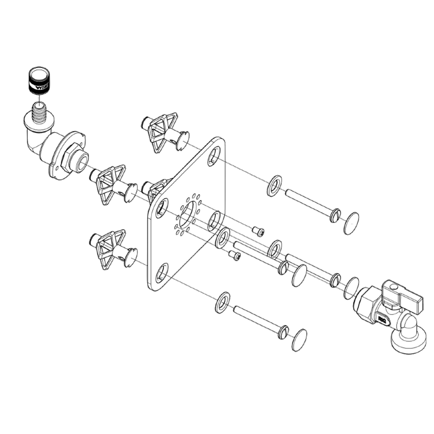 Platine sortie de cloison simple à glissement PER Ø12 pour machine à laver – Kit de fixation mural avec platine encastrable - 2