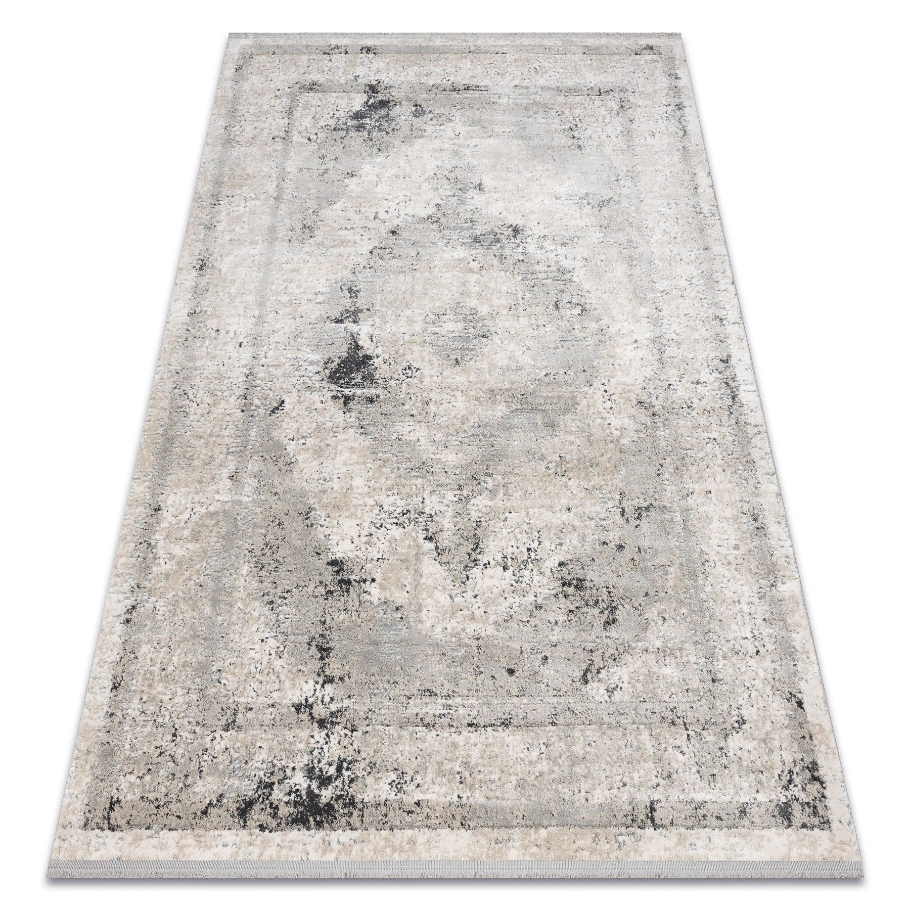 Dywan TULS nowoczesny, strukturalny, frędzle 51321 Vintage, przecierany, Ramka rozeta beż / szary 180x270 cm