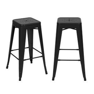 Set di 2 sgabelli da bar imbottiti in ecopelle nera, altezza 71,1