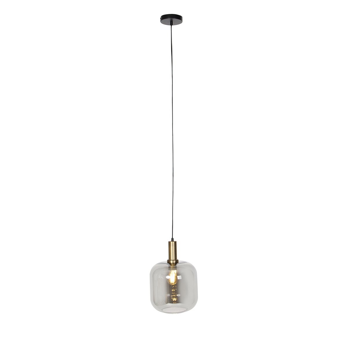 Qazqa design lampe suspendue intelligente - Zuzanna - noir et fumé, rond, ampoule led 7w, e27, 2700k - 6500k, dimmable, 25cm, - 5
