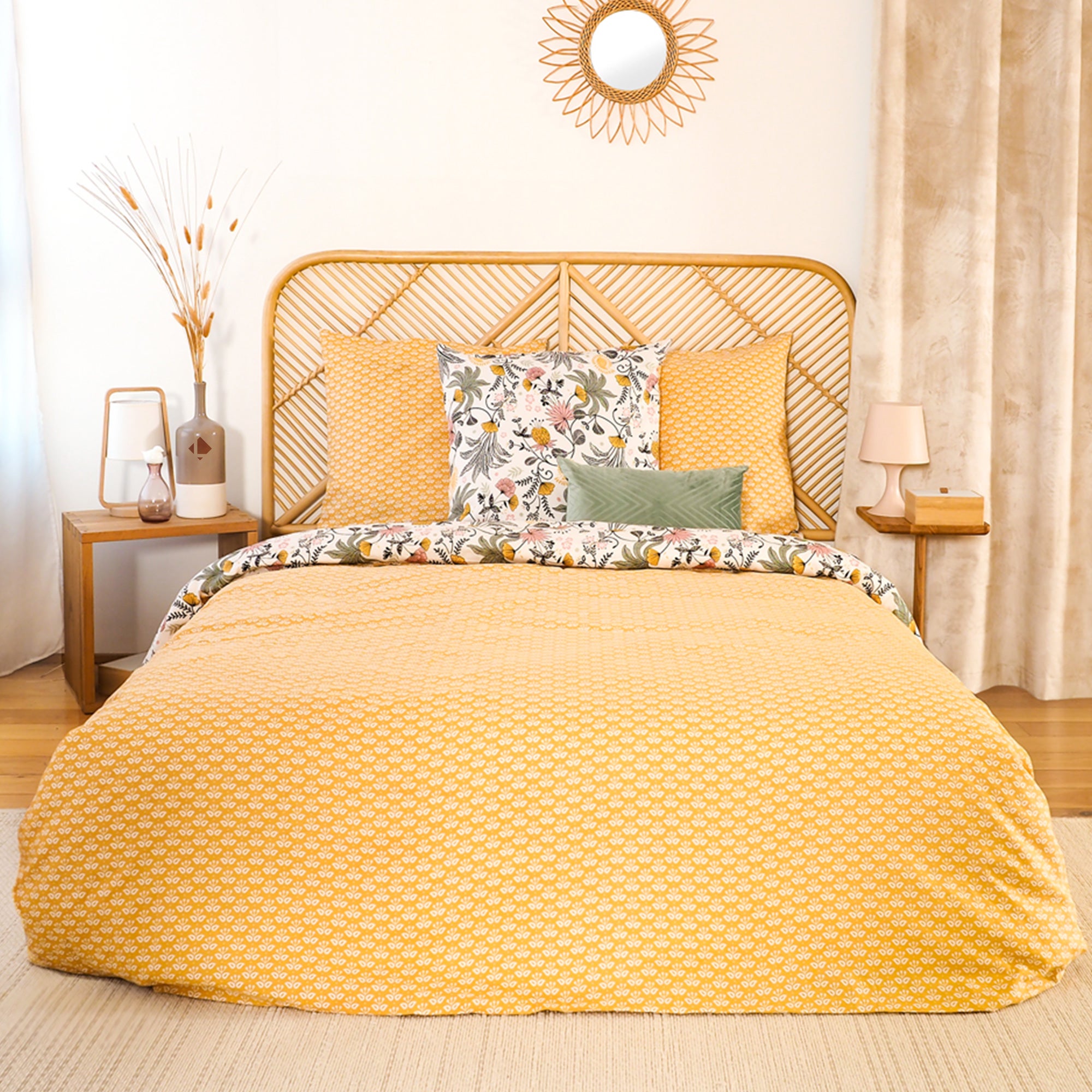 Parure de lit 260x240 cm Satin de coton WAYAN Vert 3 pièces - 5