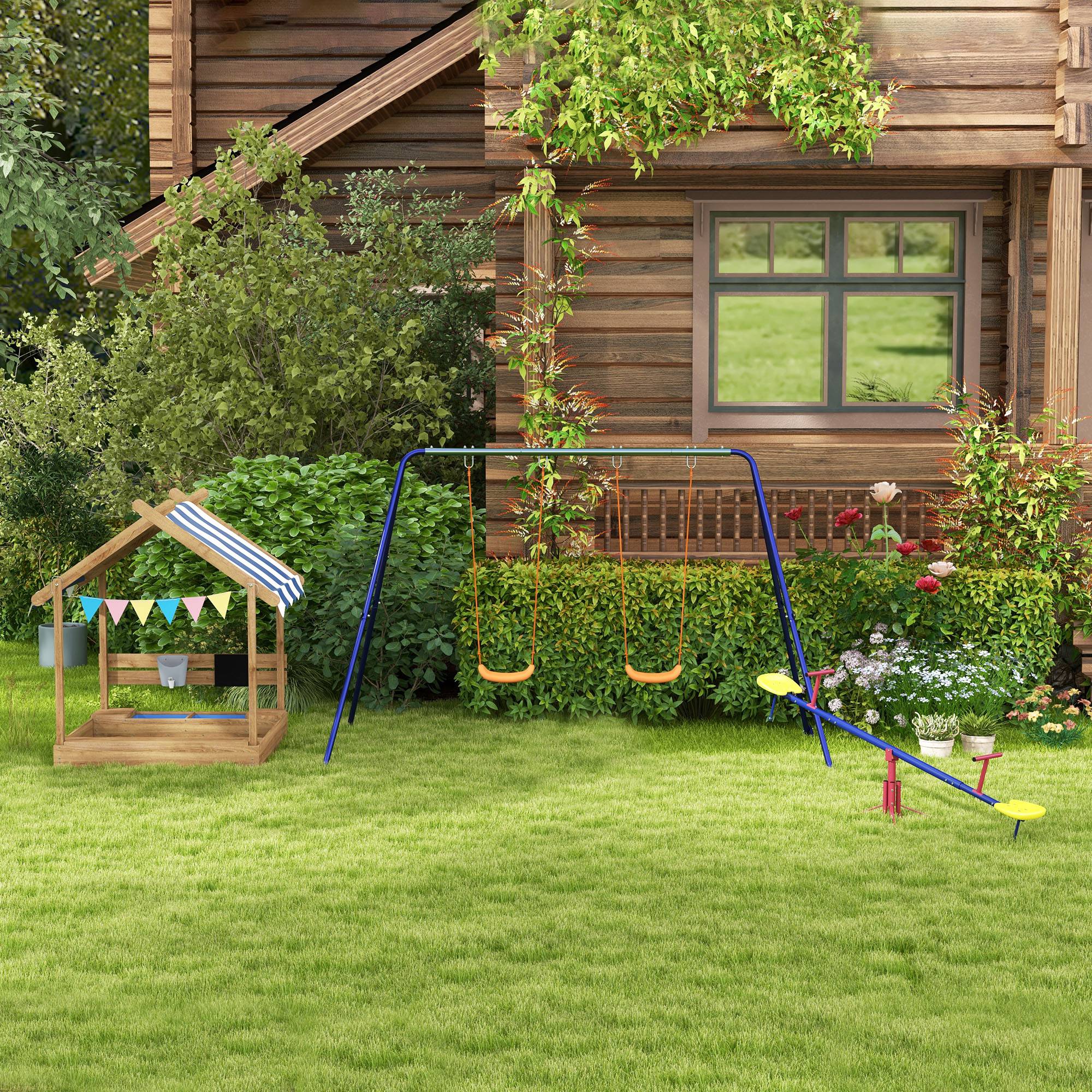 Caixa de Areia Infantil Outsunny Madeira de Abeto Castanha 124x116x146 cm - 9