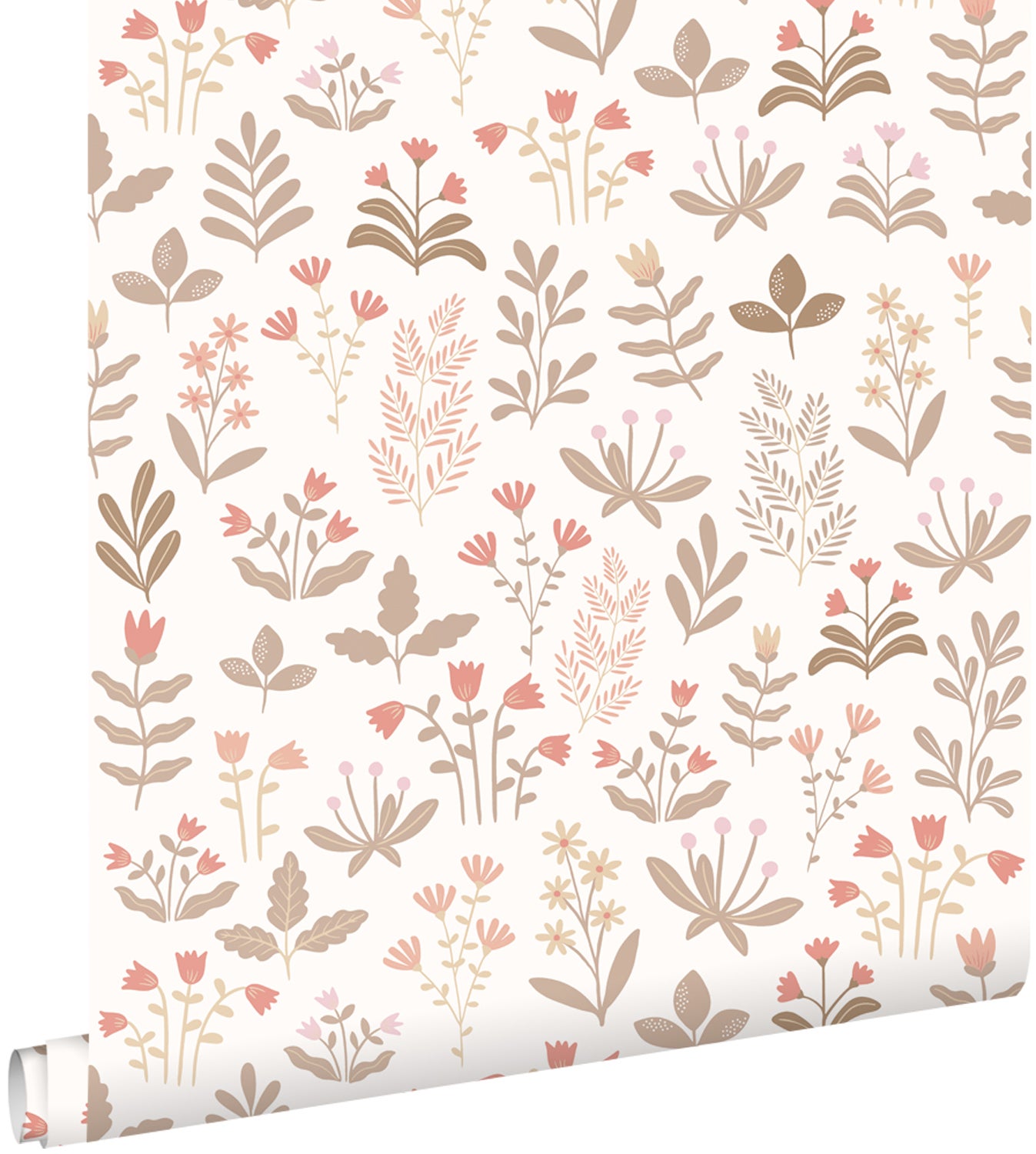 Tapeta kwiaty polne szaro zielonym,jasnego różuIczerwonym - 50 x 900 cm - ESTAHOME