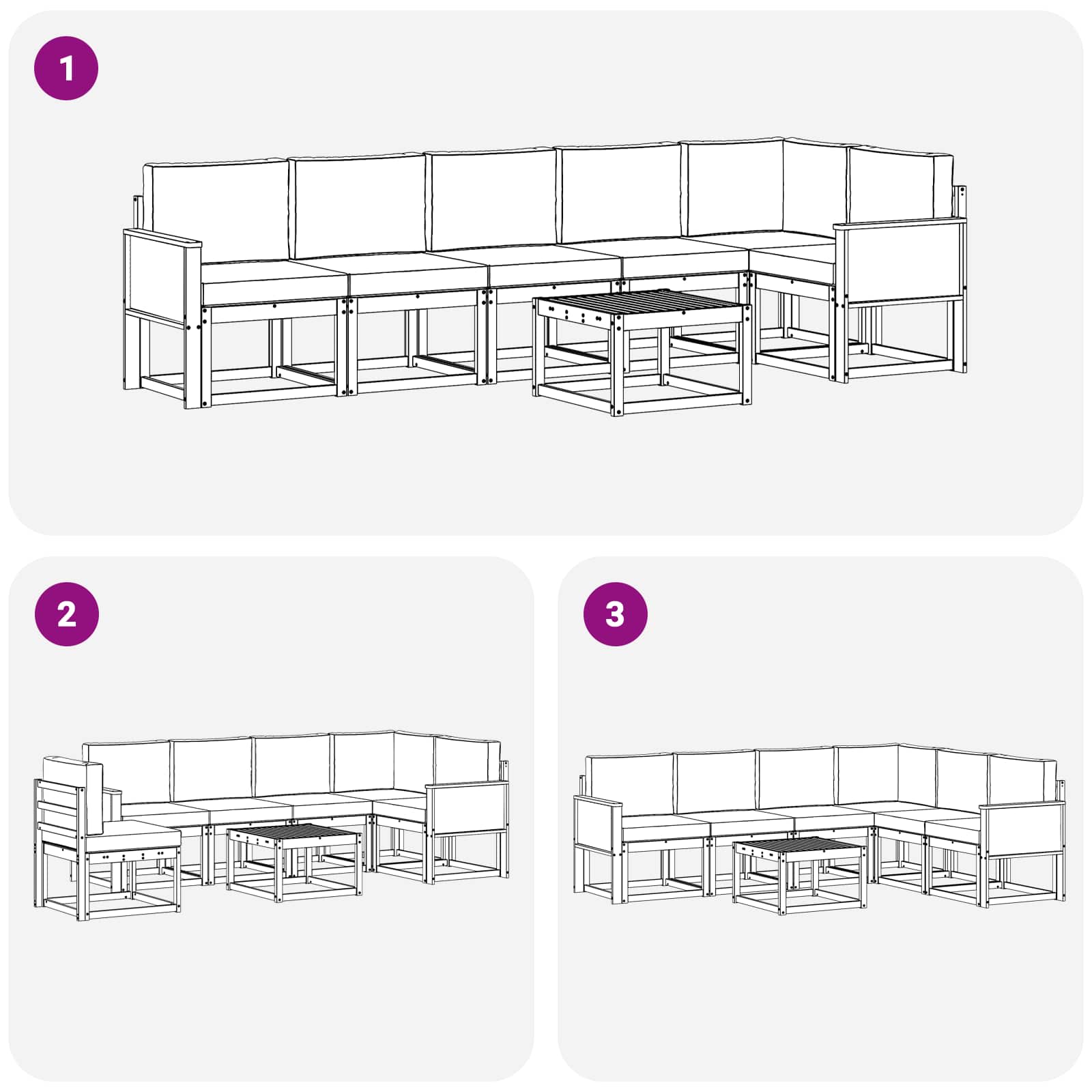 Ensemble de canapés d'extérieur, 7 pièces, en polyester, naturel et beige, pour la terrasse - 7