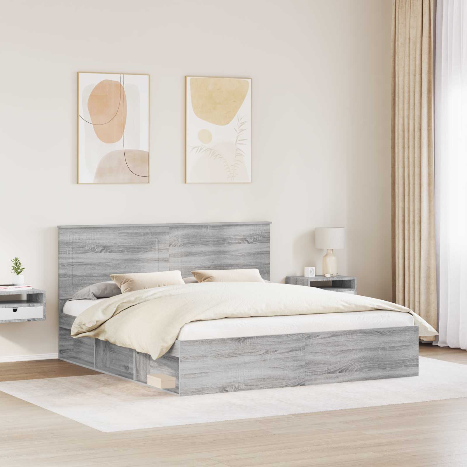 Cadre de lit gris 180 x 200 cm en bois de pin massif - 3