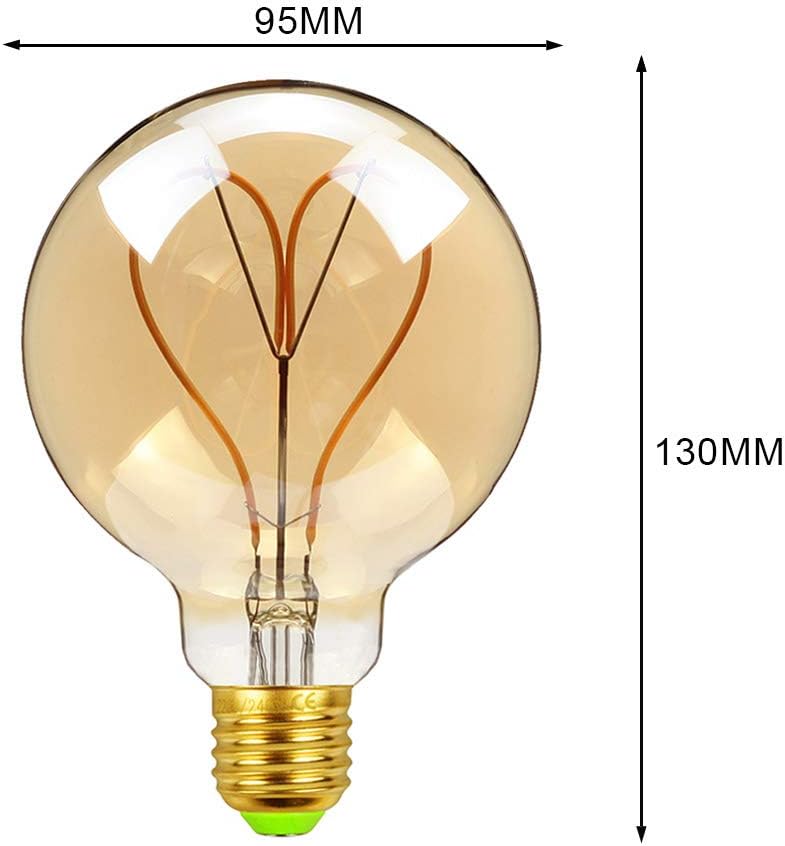 Ampoule Edison vintage classique G95 coeur Motif Filament LED doux Verre ambre 4W 220/240V Culot E27 - 2