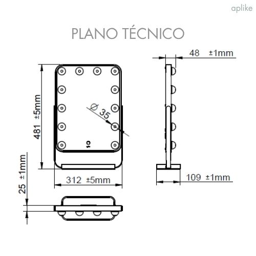 Specchio di cortesia a LED con sensore tattile, rotazione a 360°, intensità e temperatura di colore dimmerabili HOLLYWOOD STUDIO - 5