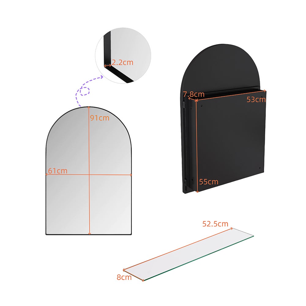 Mobiletto a specchio con contenitore, specchio con contenitore e cornice in metallo, mobiletto a muro con specchio e ripiano regolabile, bianco - 5