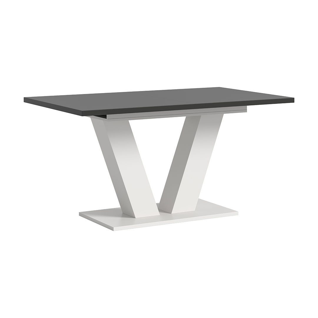 Motion stół do jadalni nogi V 90x150/190 cm z 1 wkładką szary, biały.