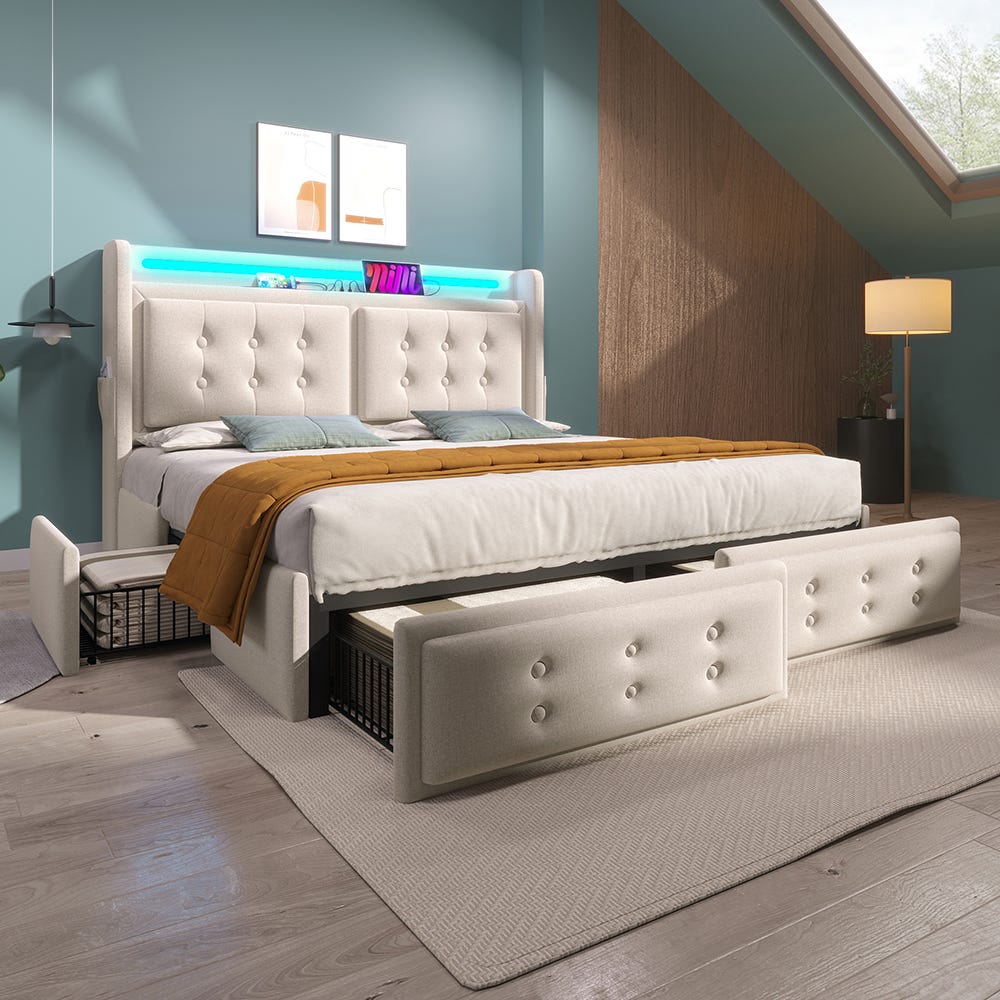 Lit A Rangement Lit avec tiroirs Lit adulte avec rangements 180x200 cm avec tête de lit ...