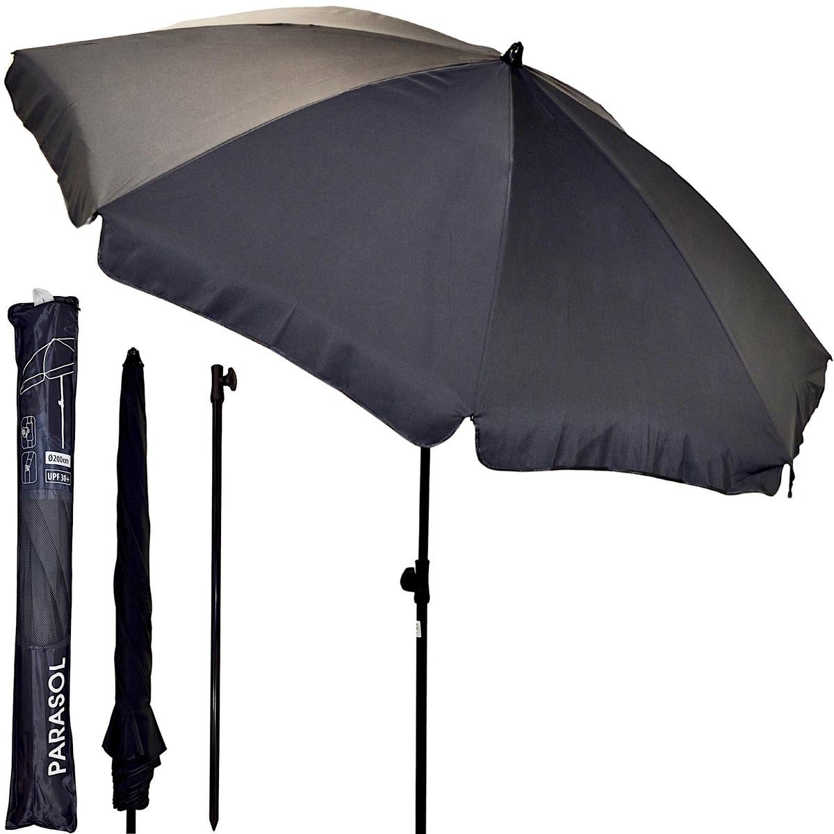 Parasol ogrodowy ProGarden 185 cm, 8 ramienny, regulacja kąta nachylenia, ochrona UPF 30+, antracyt