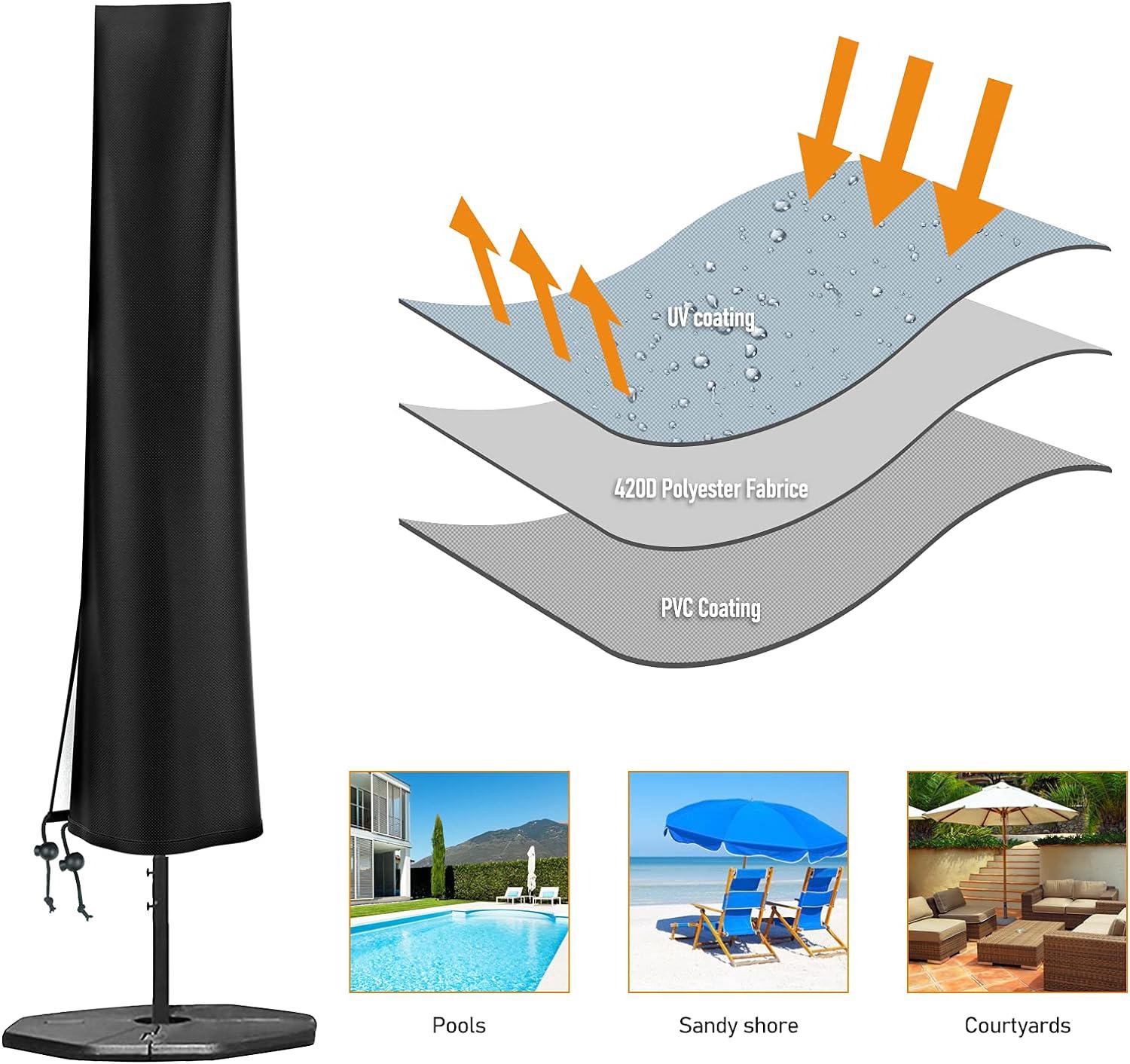 Housse de parasol de jardin de 2 à 4 m de diamètre, grande housse de parasol, Oxford Protect 420D EU pour parasol de 9 à 11 pieds, H 190 x 30/50 cm - 5