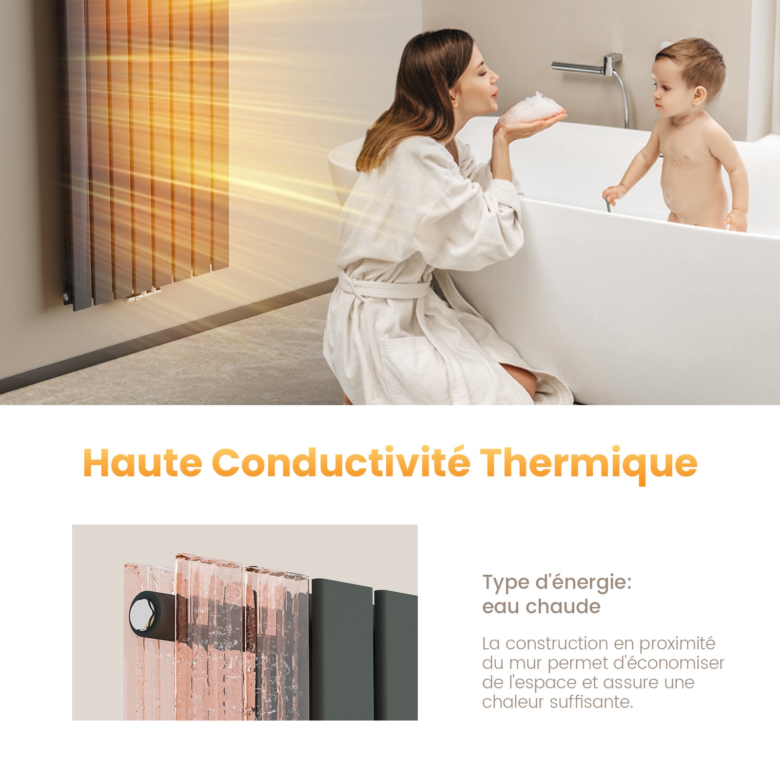 EMKE Radiateur eau chaude en acier 180x61cm 2227W Radiateur plat Double couche connexion centrale Montage mural, Anthracite - 6