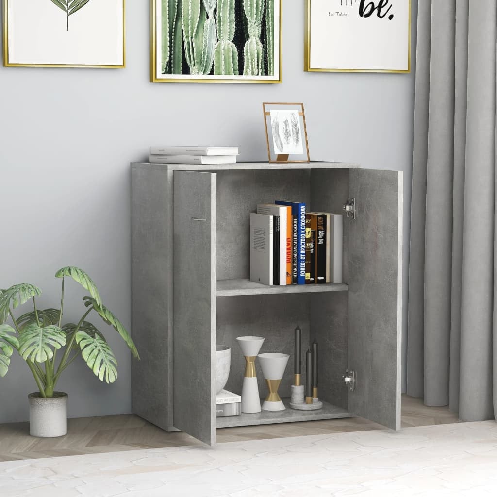 Petit meuble de rangement 2 portes Lika 60cm - Simple et fonctionnel-Gris béton - 2