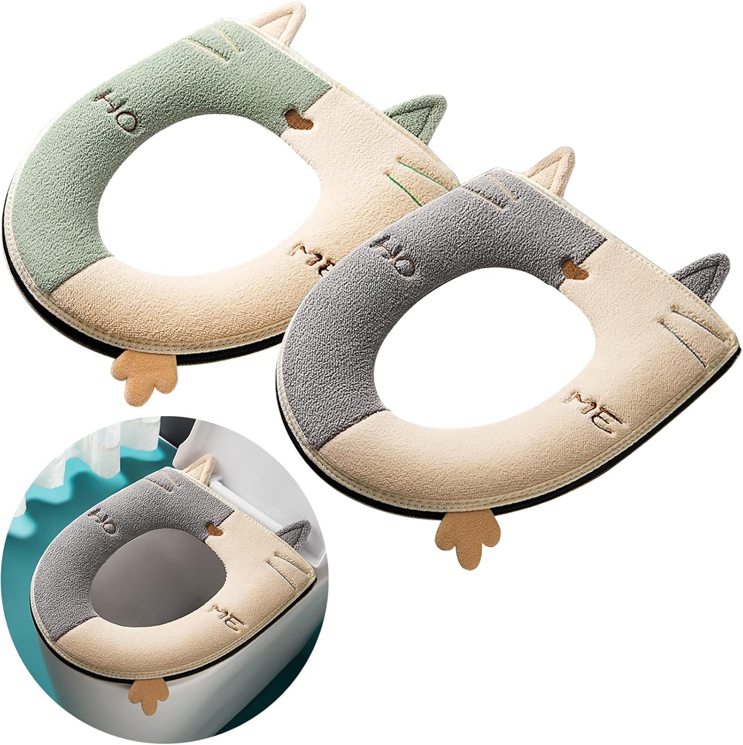 Pokrowiec na deskę sedesową, uniwersalny, ciepły, zmywalny, wielokrotnego użytku, 2 szt. (szary+zielony)