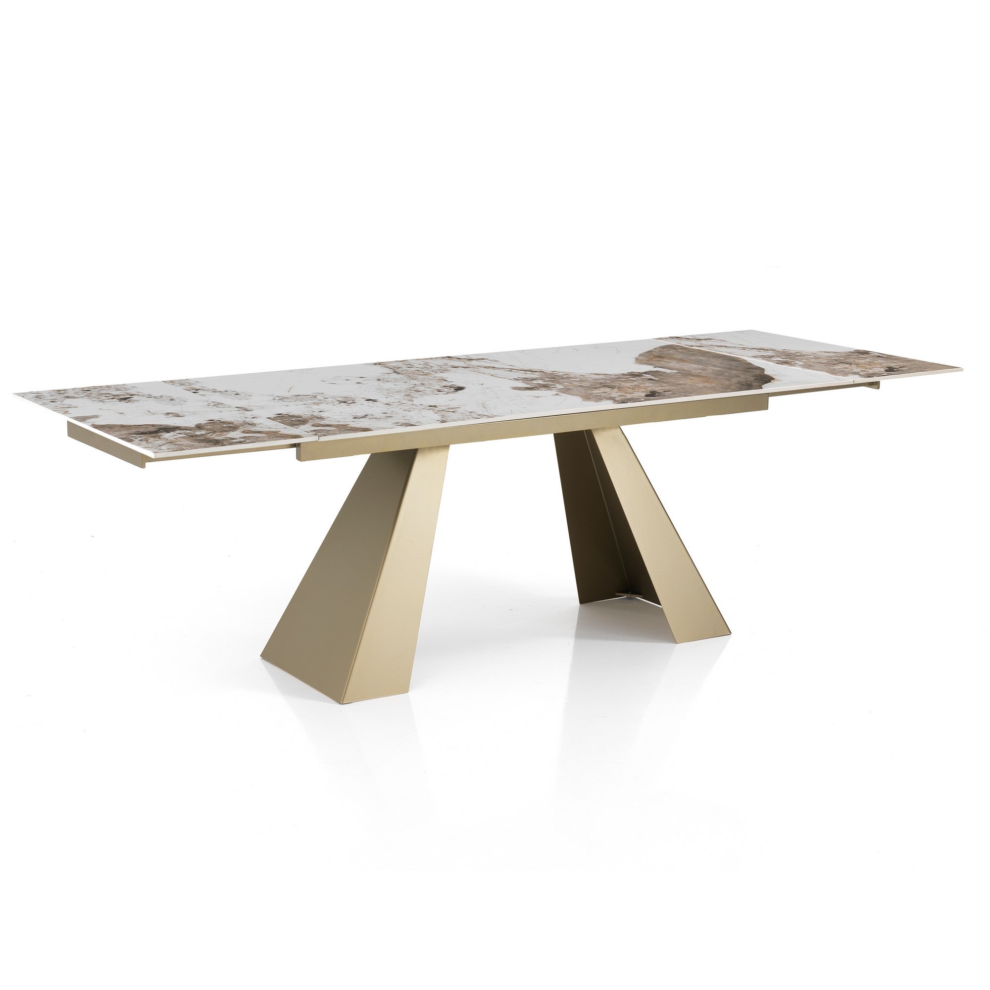 Stół rozkładany HUT 1 z ceramiki, marmuru onyksowego i struktury złota 160/240x90x76 cm
