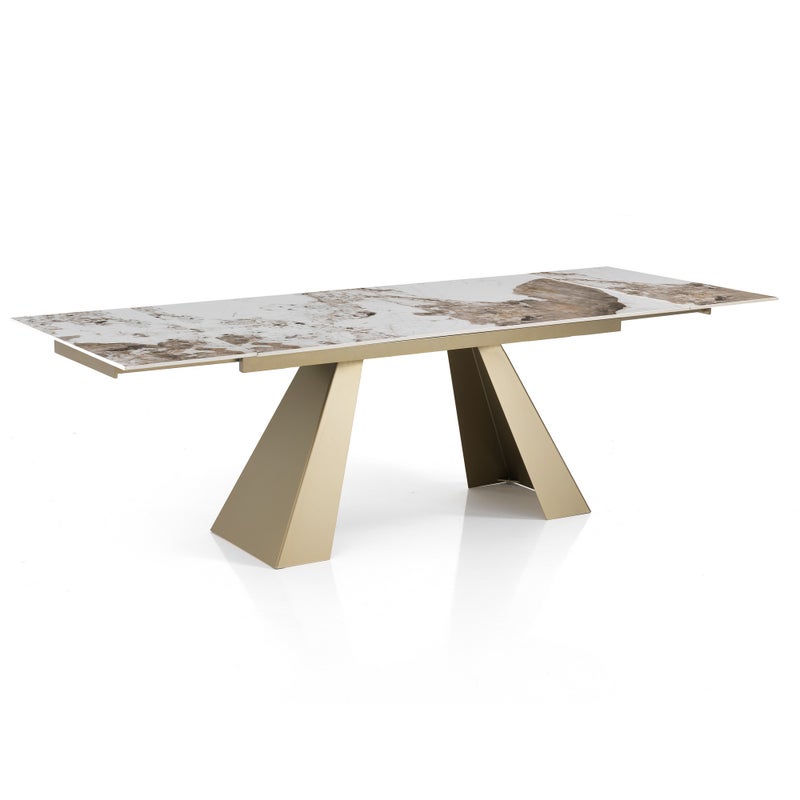 Stół rozkładany HUT 1 z ceramiki, marmuru onyksowego i struktury złota 160/240x90x76 cm
