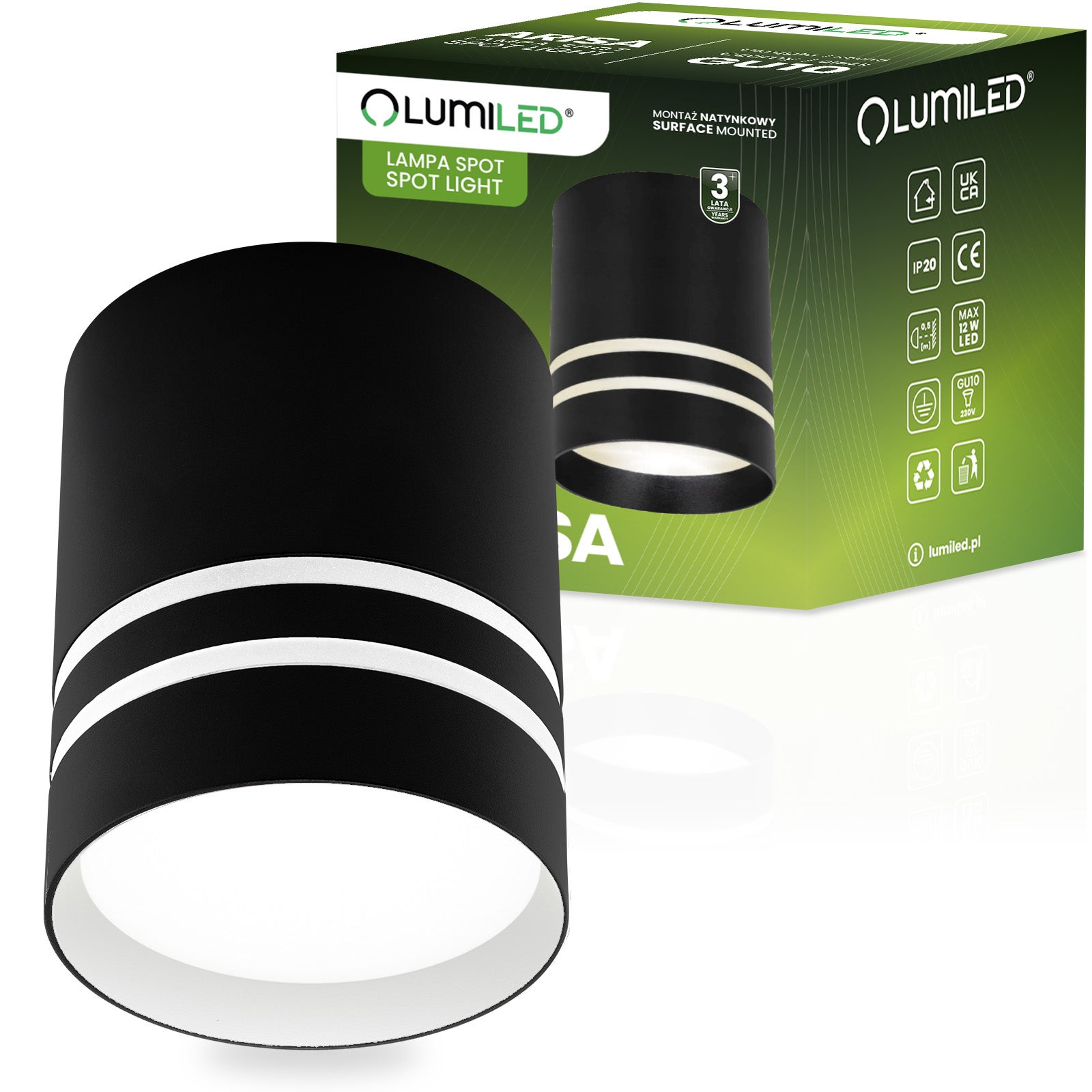 Oprawa Natynkowa Lumiled Halogenowa Spot Tuba GU10 Okrągła Czarna 80mm 1 szt.