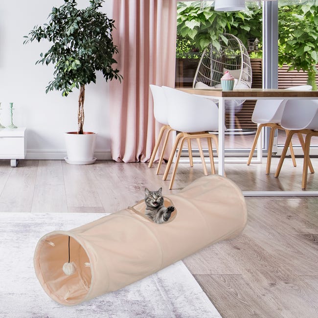 Relaxdays Túnel para Gatos, Felpa Suave, con Bola de Juguete, Tubo
