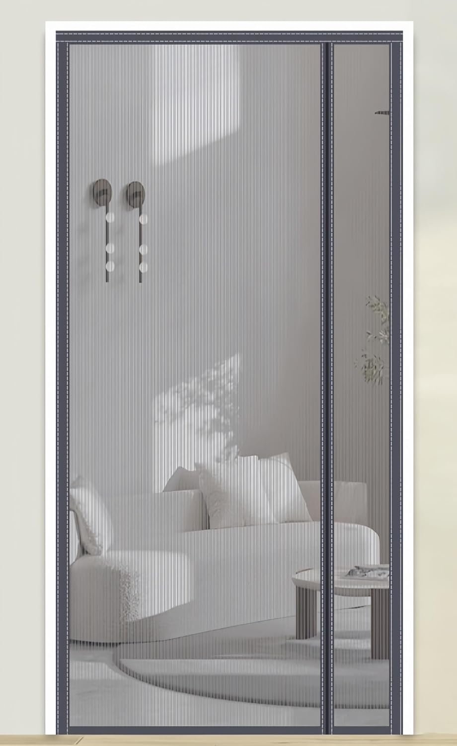 Magnetyczna moskitiera do drzwi i okien, oddychająca, bez wiercenia (szare paski, 95 x 200 cm)