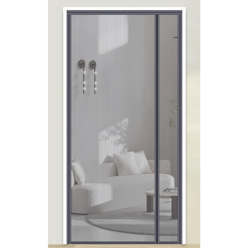 Magnetyczna moskitiera do drzwi i okien, oddychająca, bez wiercenia (szare paski, 95 x 200 cm)