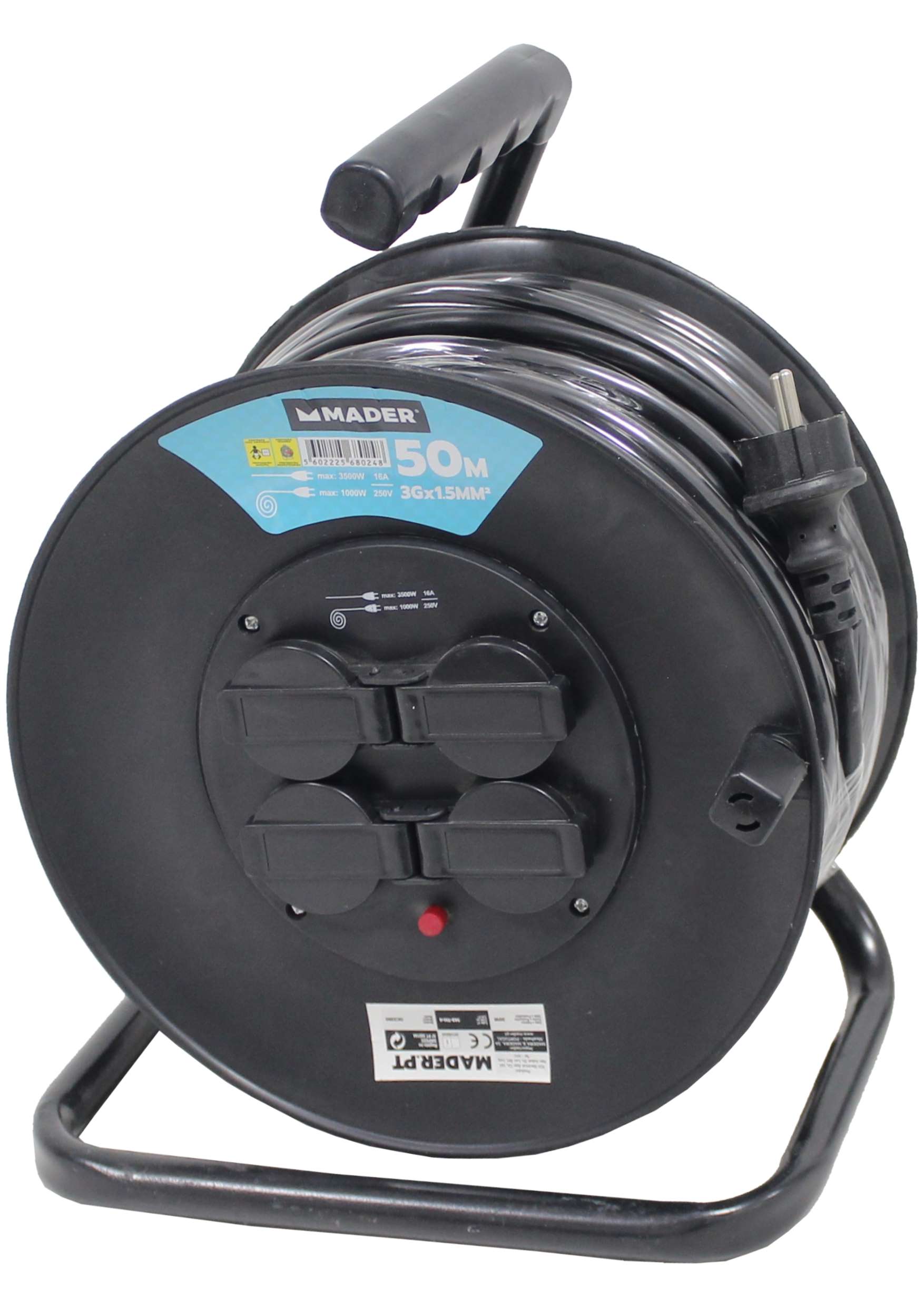 MADER 68024 - Prolongador Eléctrico, con Enrollacable, 50m, 3G x 1,5mm² ...
