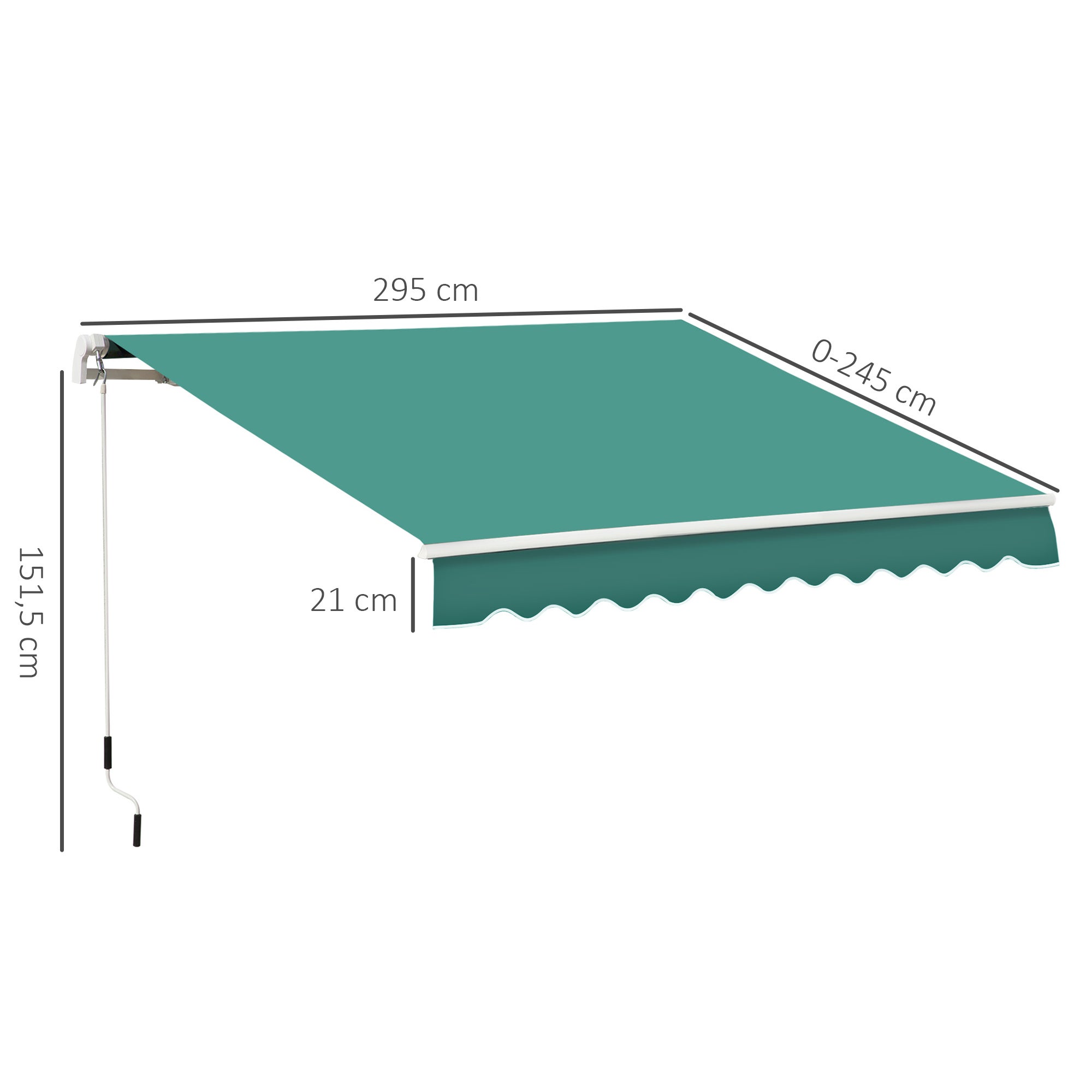 Toldo Manual Retrátil Outsunny em Poliéster e Alumínio Verde 295x245x151,5 cm - 3