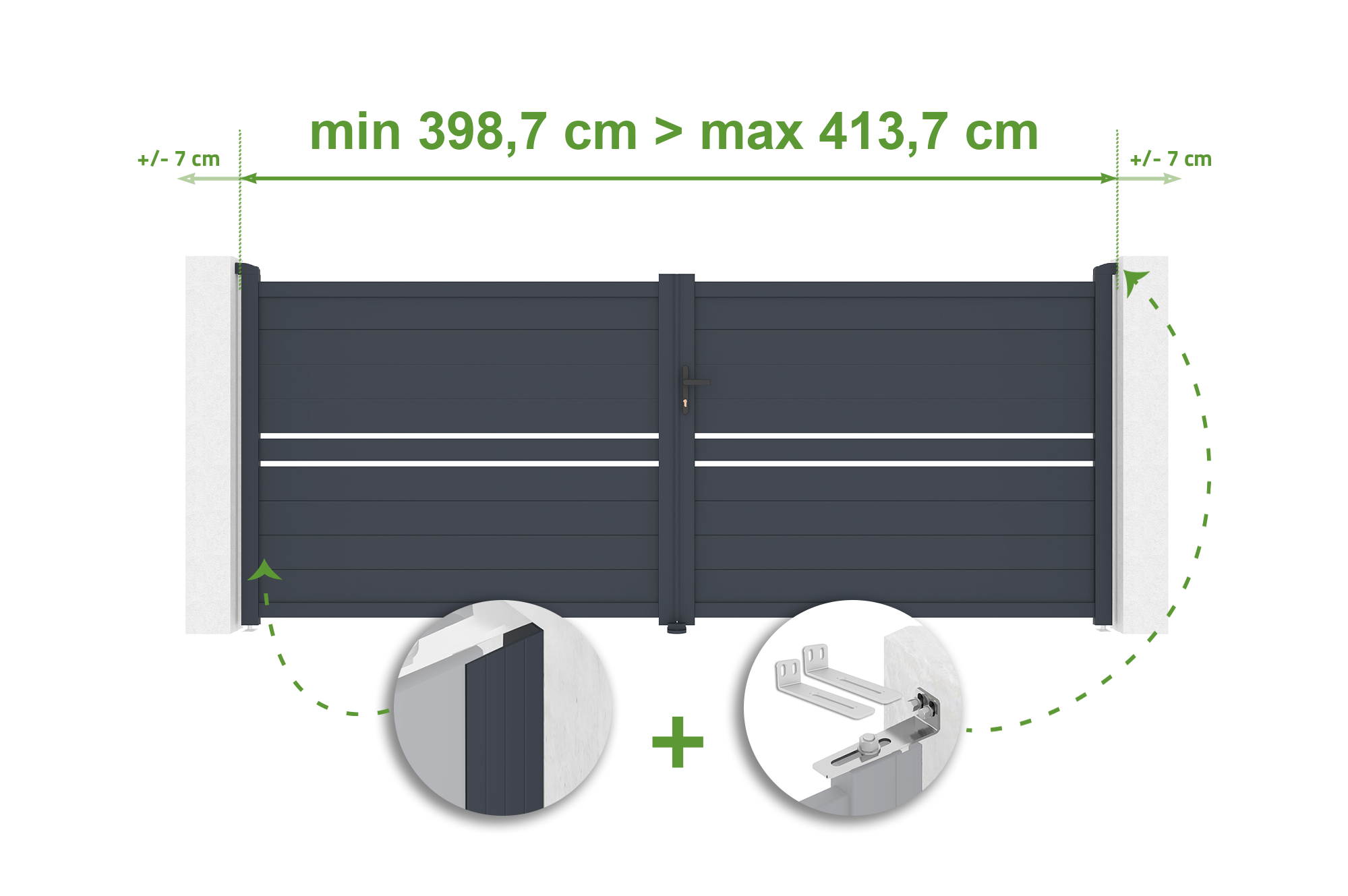 Brama skrzydłowa regulowana szerokość 4m CIMONE wys. 160cm szara aluminiowa