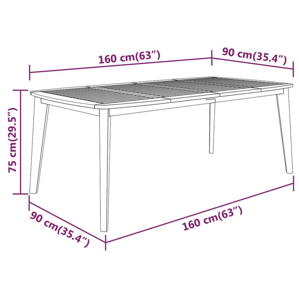 Table de jardin en bois d'acacia massif 160x90x75 cm - 5