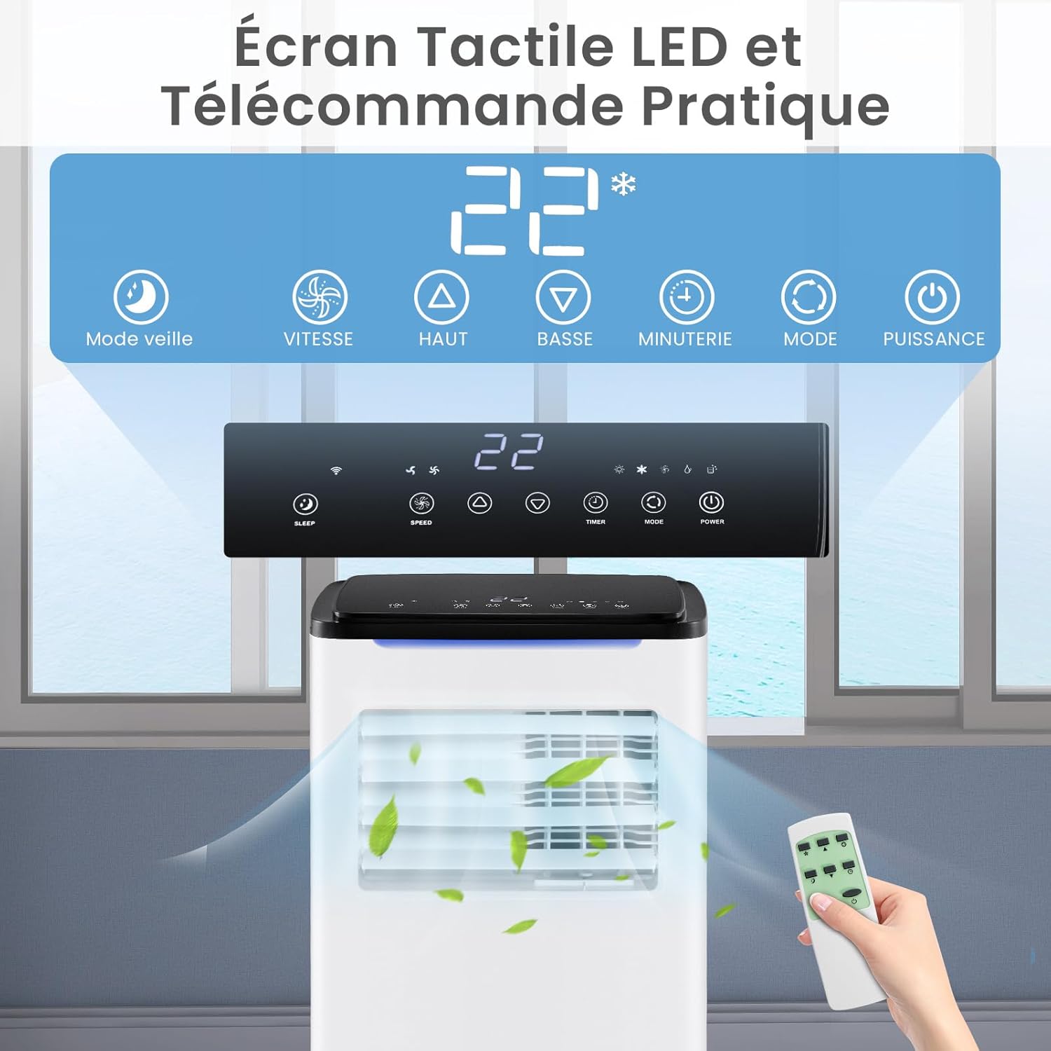 9000 BTU Climatiseur Portable 5 en 1, Refroidissement, Ventilateur, Chauffage, Déshumidificateur, Climatisation Mobile Intelligente Minuterie 24 h - 2