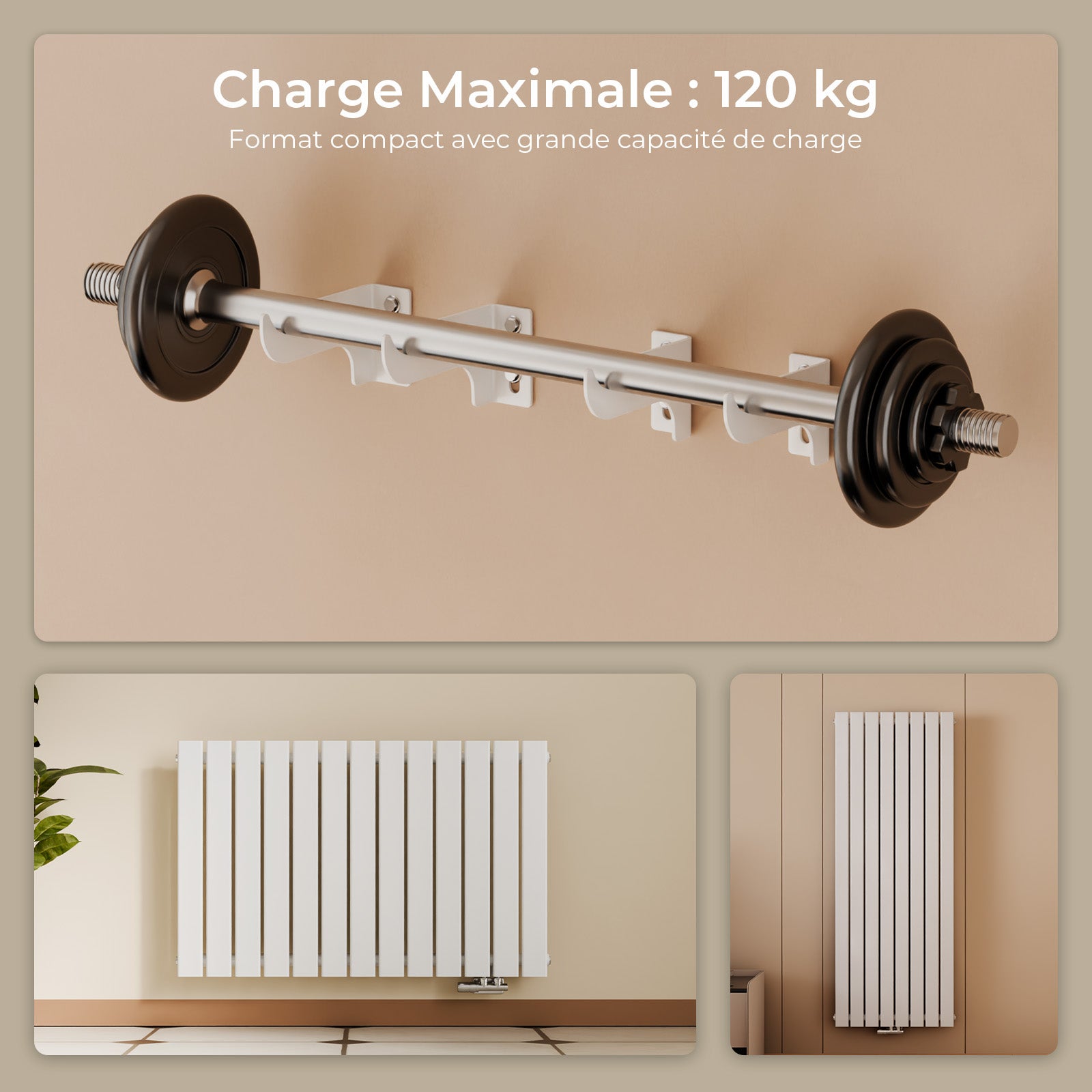 Fixations pour radiateur, blanc 48 × 88 mm pour radiateur plat, 2 pièces - 5
