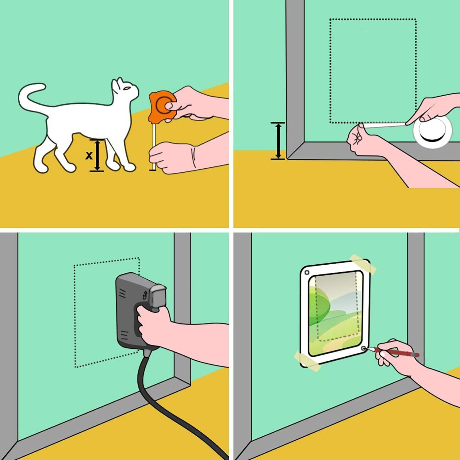 Gatera con banda magnética débil, puerta para gatos y cachorros, puerta con túnel (19,7 x 19 x 2 cm, marrón). - 4