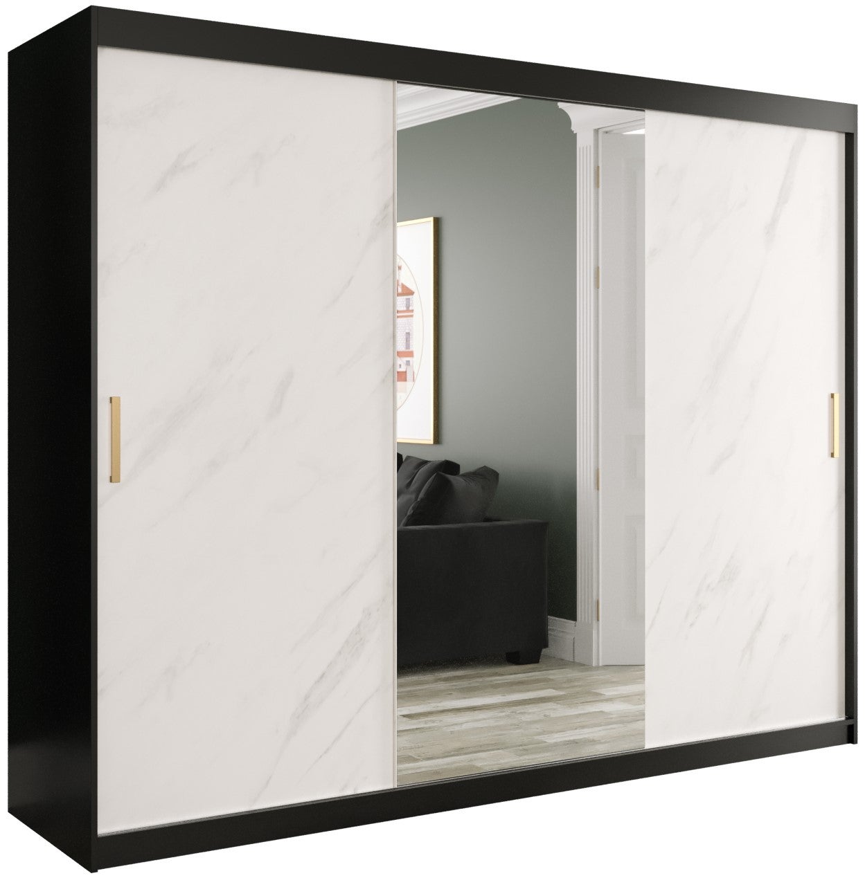 Szafa przesuwna garderoba MARMUR T1 250 x 62 x 200 cm Czarny + Marmur Biały - Abiks Meble