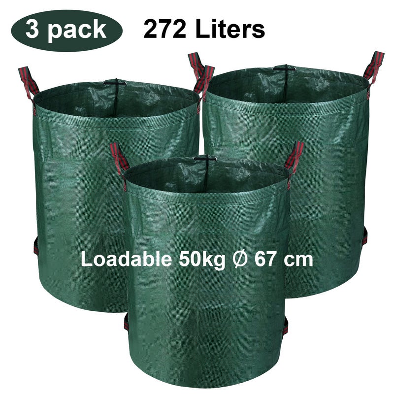 Sacchetti per rifiuti da Cortile, 3 Pezzi da 72 galloni Sacchetti per Foglie riutilizzabili Contenitori per rifiuti con Manici e Cinturino in Pelle per Giardino con Prato