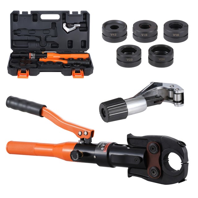 Outil de Sertissage Hydraulique Cuivre SucceBuy avec Mâchoires V12/15/18/22/28 Rotation 360° pour Espaces Restreints et Raccords en T