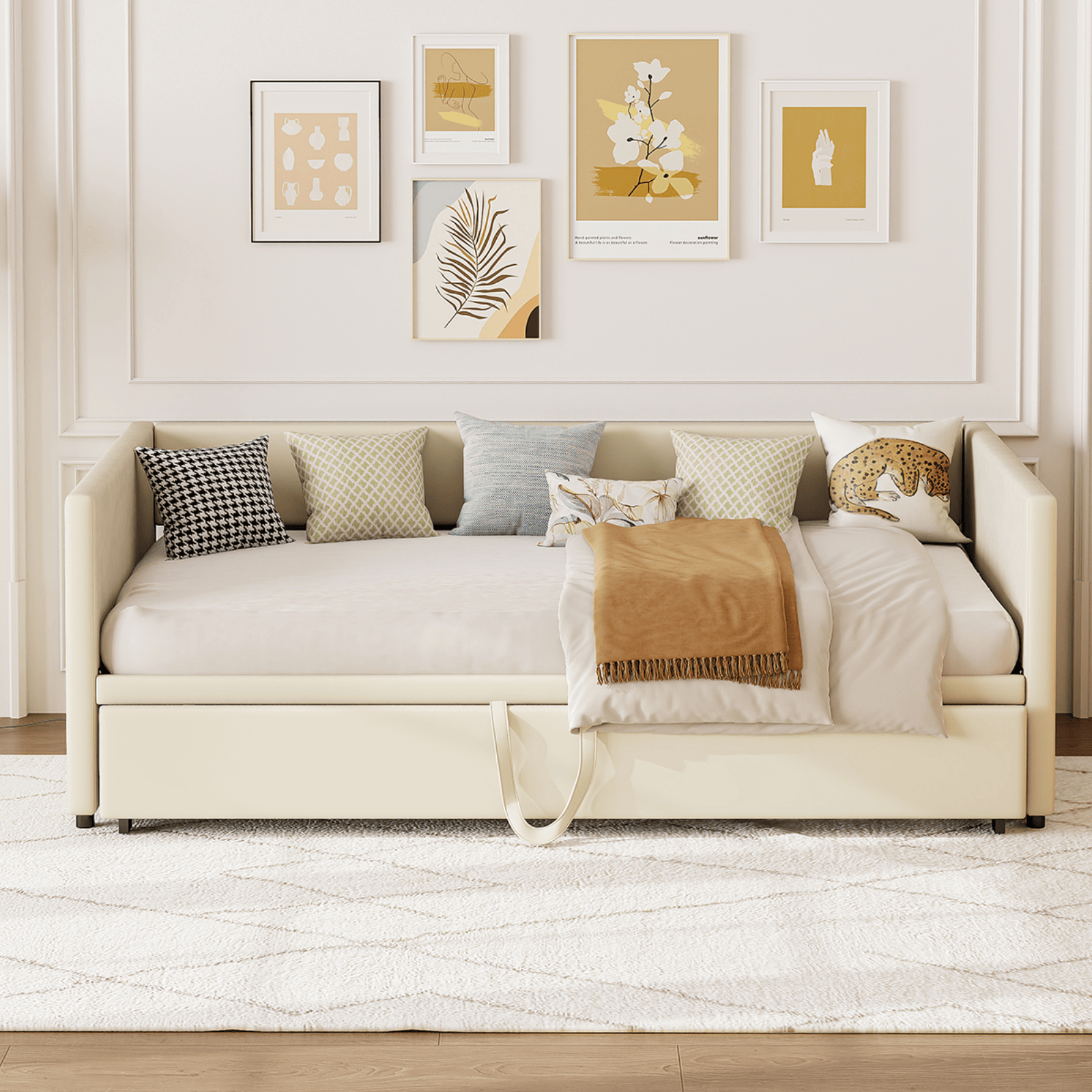 Canapé-lit extensible 90/180 x 200cm 2 Places, canapé convertible rembourré avec sommier à Lattes, velours, beige, sans matelas - 4