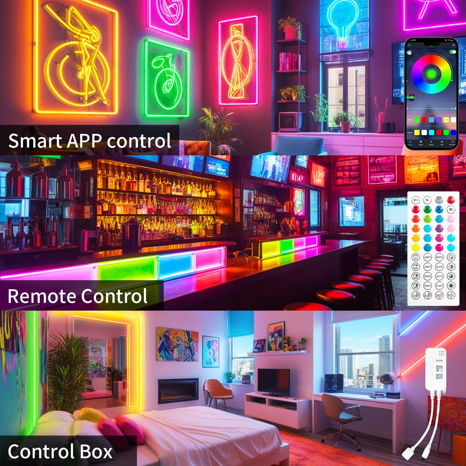 Ruban LED RGB 15m, 24V Neon LED avec App & Télécommande, Flexible Bande ...