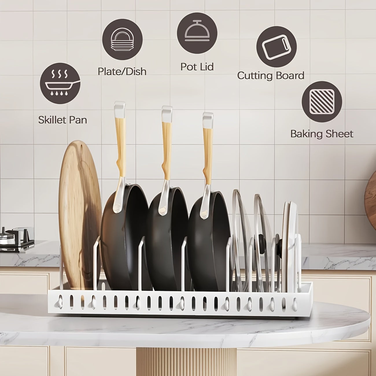 Organizzatore Per Taglieri E Coperchi In Legno E Acciaio - Portatagliere Da Appoggio Per Cucina, Salvaspazio